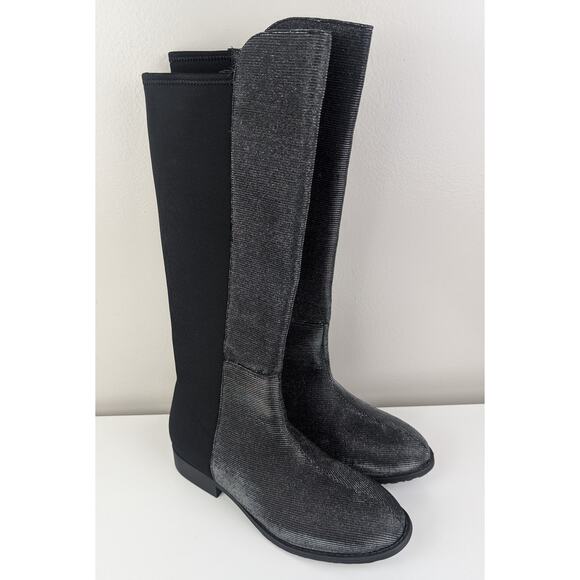 Stuart Weitzman 5050 Shimmer Riding Boots Black Metallic 4 US - Picture 1 of 13